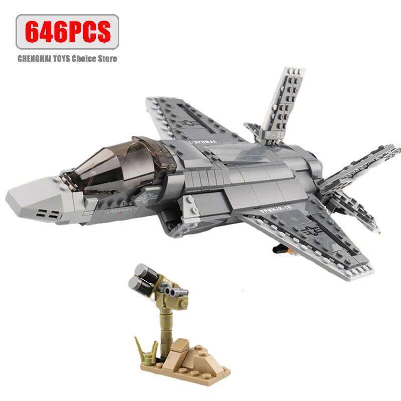646pcs Military F35 Lightning II Fighter Jet Blocks Model Boys Building Toys for 3 4 5 6 7 8 9 10 11 12+ Year Old Gifts Z260306