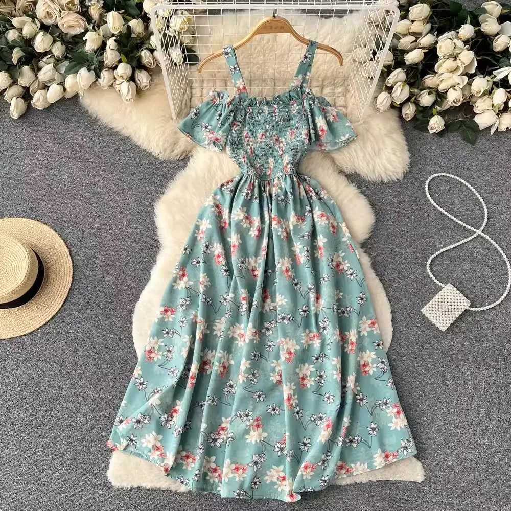YuooMuoo Romantic Floral Print Long Summer Dress Women Fashion Off Shoulders Straps Vacation Beach Dress Korean Party Vestidos X260306