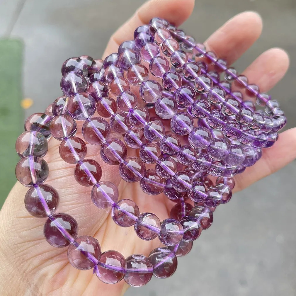 JD 7A Natural Brazilian Ice Amethyst Bead Bracelets Women Light Purple Energy Crystal Stone Strand Bracelet Reiki Healing Gifts 260302