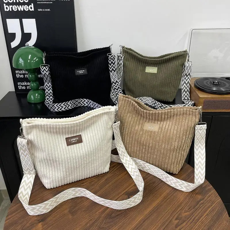 Casual Corduroy Crossbody Bag Large Capacity Womens Tote Simple Fashion Single Shoulder 260227