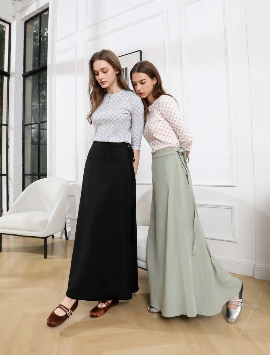 AS 2025 spring summer woman linen one pieces wrap skirts adjustable waist 2cm skirt high quality linen lady wear 260228