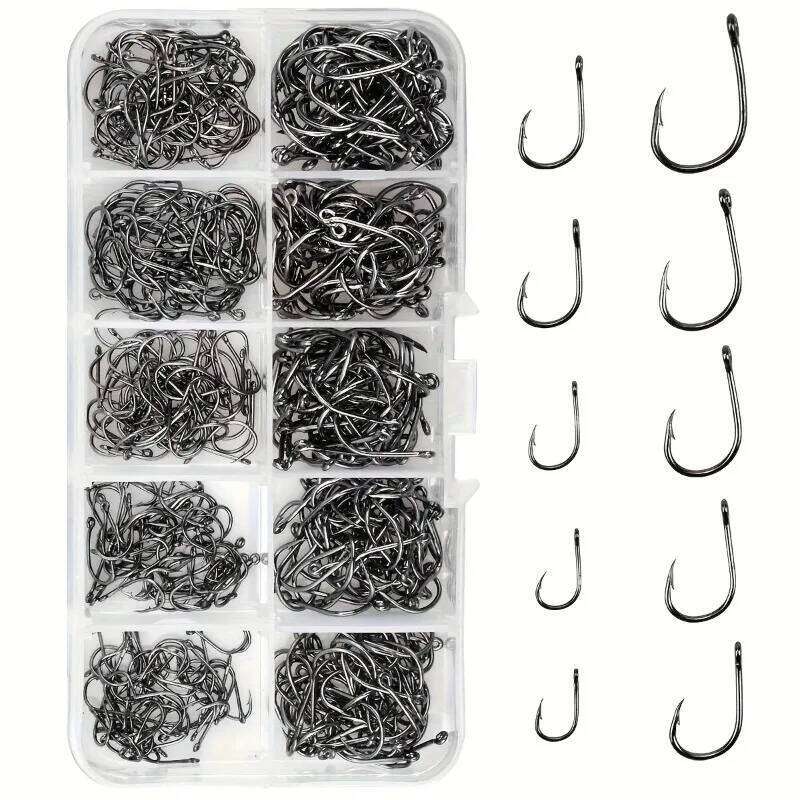 500pcs Fishhooks Strong Sharp Silver Circle Fishhook 3#-12# Jig Barbed Pesca Portable Tackle Accessories Sea Fishing Set Y260305