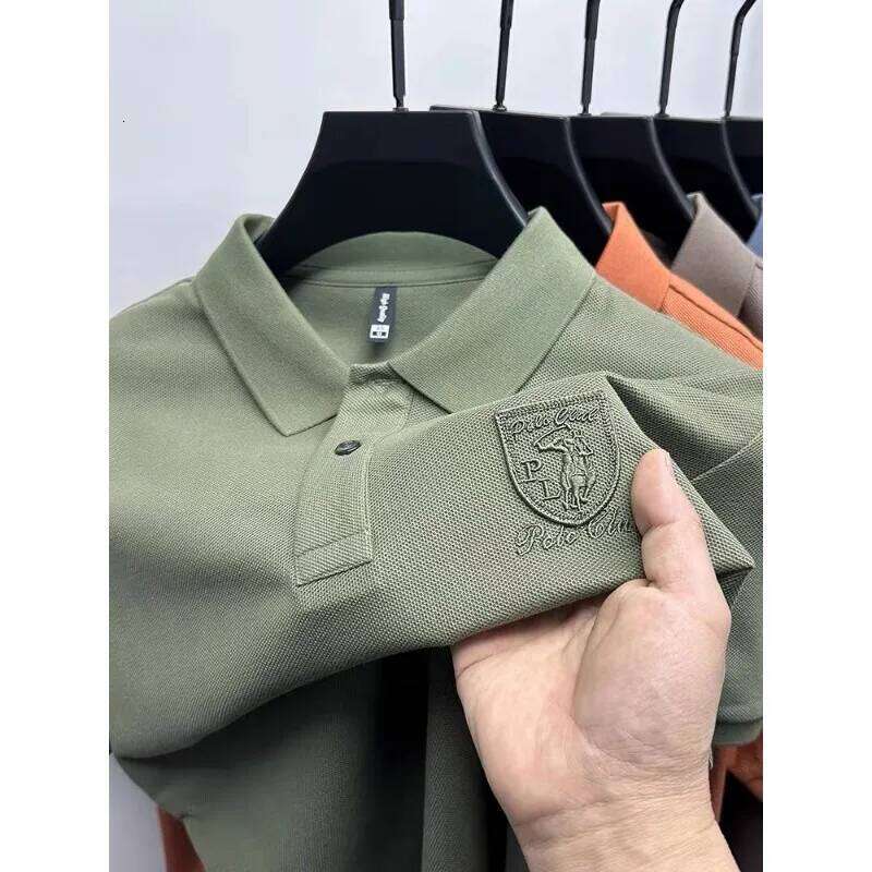 100% Pure Cotton High-End Polo Shirt Men's New Summer Short Sleeved Heavy Embroidery Lapel T-Shirt Loose Casual Top