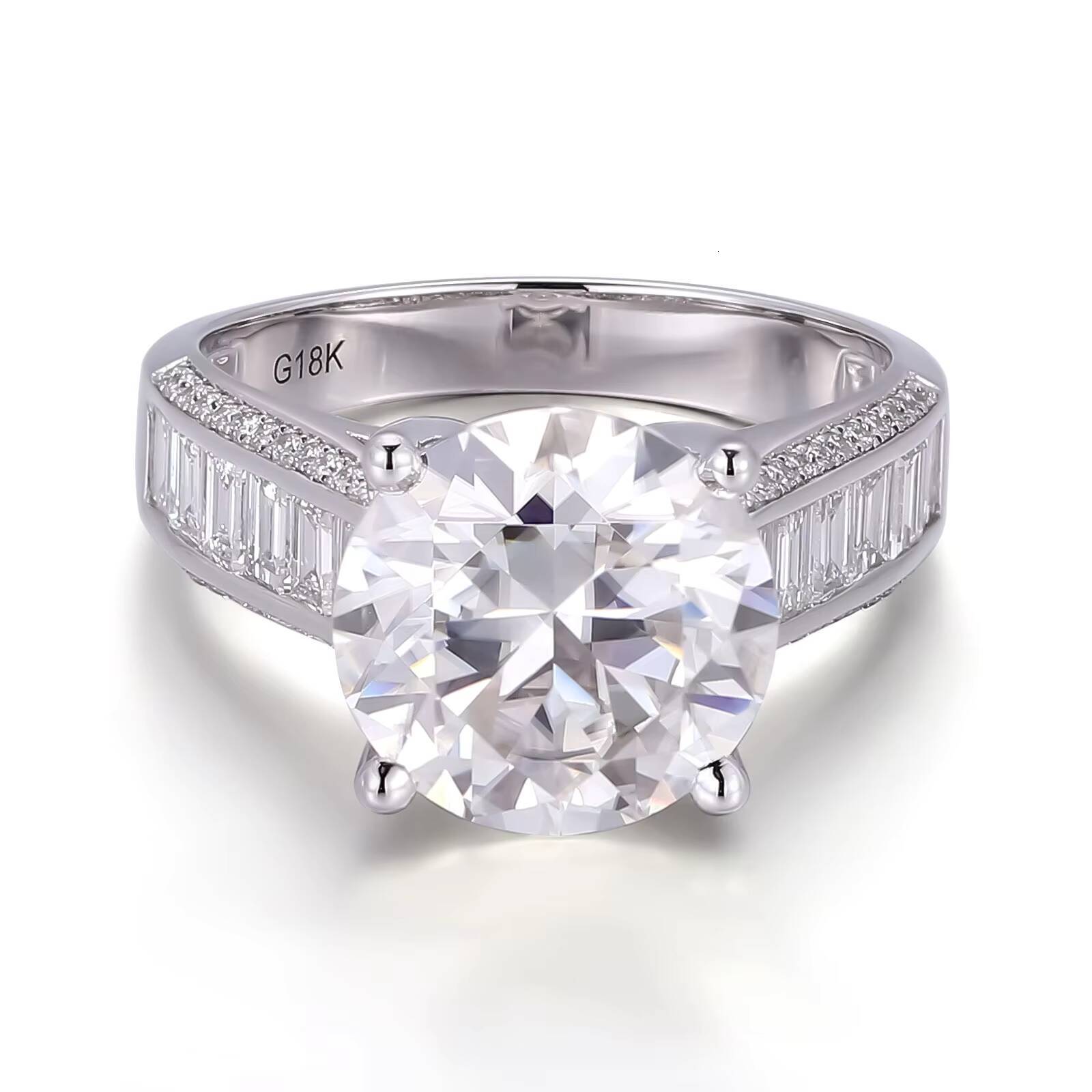 Center Stone 5 Carats Moissanite Ring 18k White Gold Setting 11mm Round Moissanite With Side Stone Lab Diamond Engagement Ring