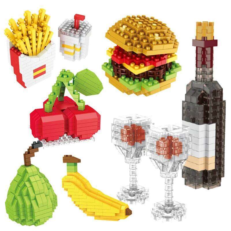 Mini Fast Food Fruit 3D Model Building Blocks DIY Wine Burger French Fries Hot Dog Cake Puzzle Assembly Toy Boy Girl Gift Z260306