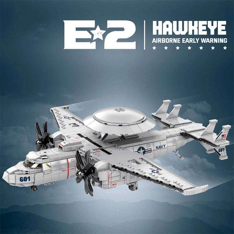 1126CS E2 Early Warning Aircraft Building Blocks Military Air Force Fighter Plane Model Bricks Desktop Ornaments Kids Toys Gift Z260305