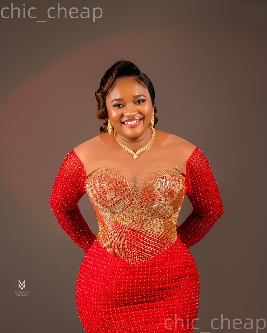 Aso Ebi Red Prom Dress 2026 Mermaid Prom Dress Beaded Crystals Sheer Neck Evening Dresses For Black Women Birthday Party Formal Receiption Gowns Dress