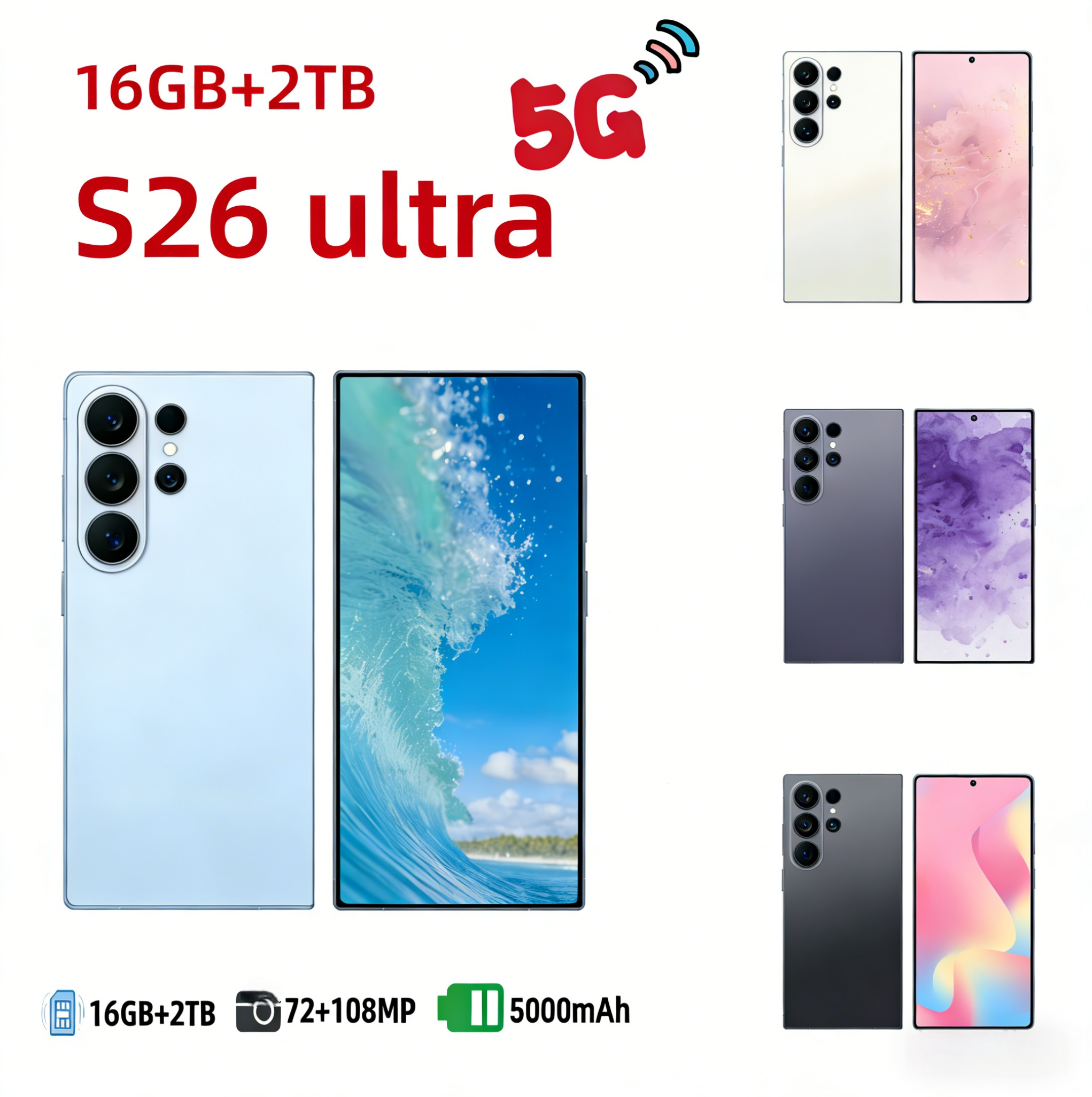 S26 Ultra Phone S25 Ultra mobile phone 5G Unlocked cell phone 16GB+1TB Local Warehouse Android Smartphone Camera Phone HD Display Face Recognition 999