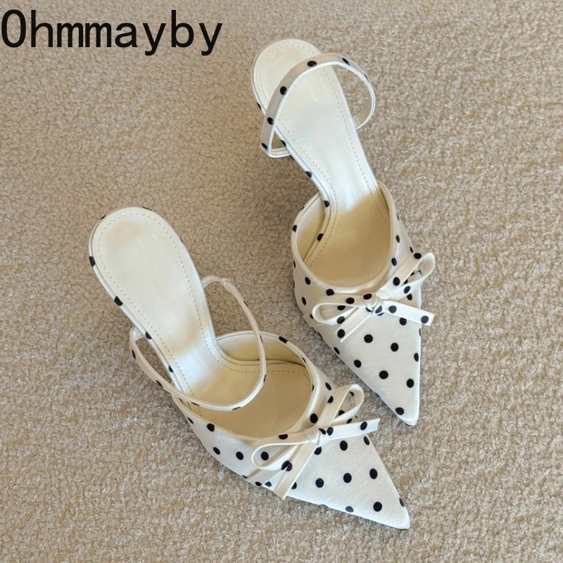 Pointed Toe High Heels Women Dot Sandals 2026 Summer Singbacks Mules Shoes Elegant Butterfly-knot Stripper Party Sandalias 260303