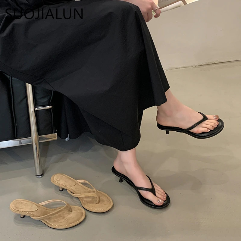 SUOJIALUN Summer Women Slipper Fashion Narrow Band Ladies Casual Slides Outdoor Dress Flat Heel Vacation Sandal 260306