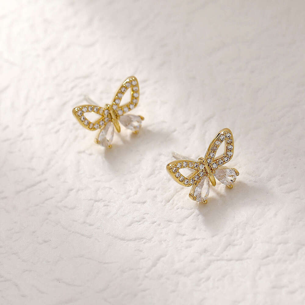 Luxury Commuting Diamond Girl's Bowknot Stud Earrings Korean Style Internet Celebrity Versatile High-End Earrings