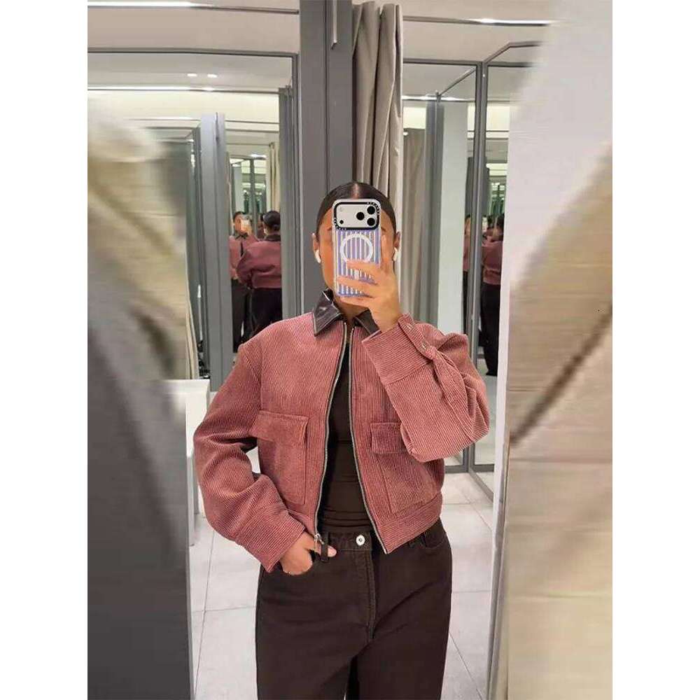 Women's Jacket Coat Leather Lapel Collar Patchwork Short Outerwear Female Daliy Street Casual Oversized Color Blocking Jackets