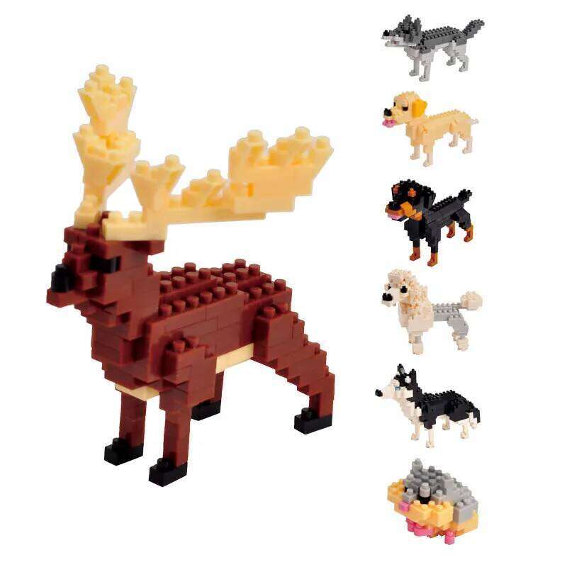 Mini Building Blocks 3D Animal Diamond Model Micro Bricks Dog Cat Bird Moose Wolf Panda Macaw Toys For Children Birthday Gifts Z260305
