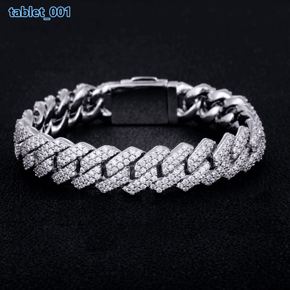 High Quality Mens Iced Out Square Moissanite Bracelet Luxury Hip Hop Punk Jewelry for Rapper Style Party Nightlife Fashion