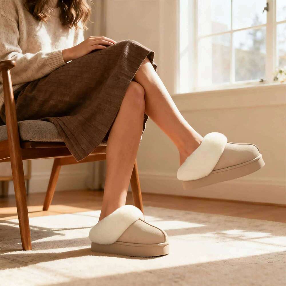 Litfun Winter Fuzzy for Women Fluffy House Warm Faux Fur Bedroom Slides Indoor Outdoor Plush Lining Slippers