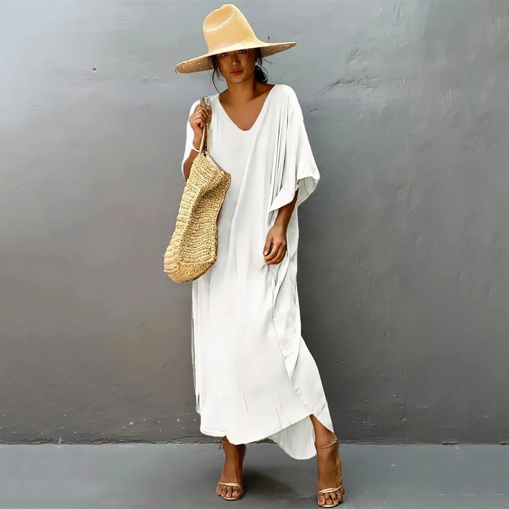 Plus Size Womens Caftan Kaftans Casual V Neck Caftans Long Soft Beach Maxi Dress for Summer 260302