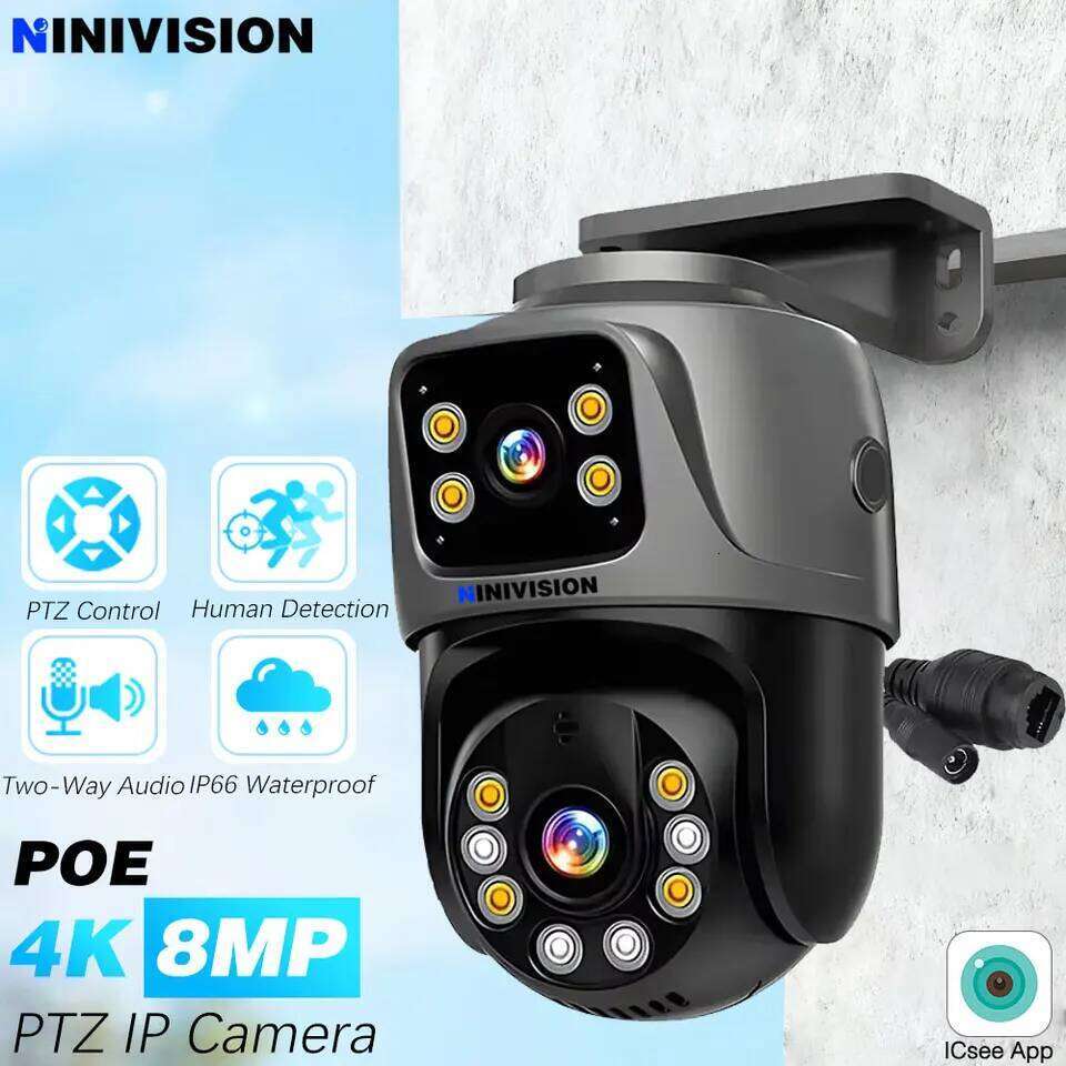 4K 8MP HD POE PTZ Outdoor 4MP Lens Dual Screen AI Human Detection IP Camera CCTV Audio Video Surveillance P2P iCSee 26W0306