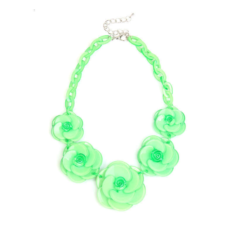 fashion acrylic flower necklace, Bohemian style dopamine color-blocking rose sweater chain