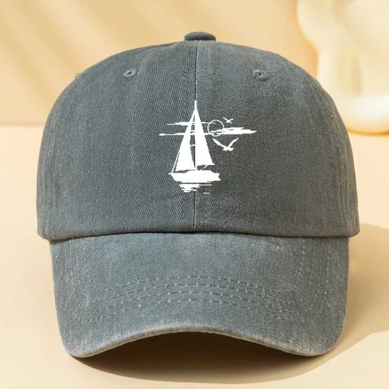 Sailing printed retro washed baseball cap with soft fabric suitable for outdoor camping cycling and casual street wear S260306