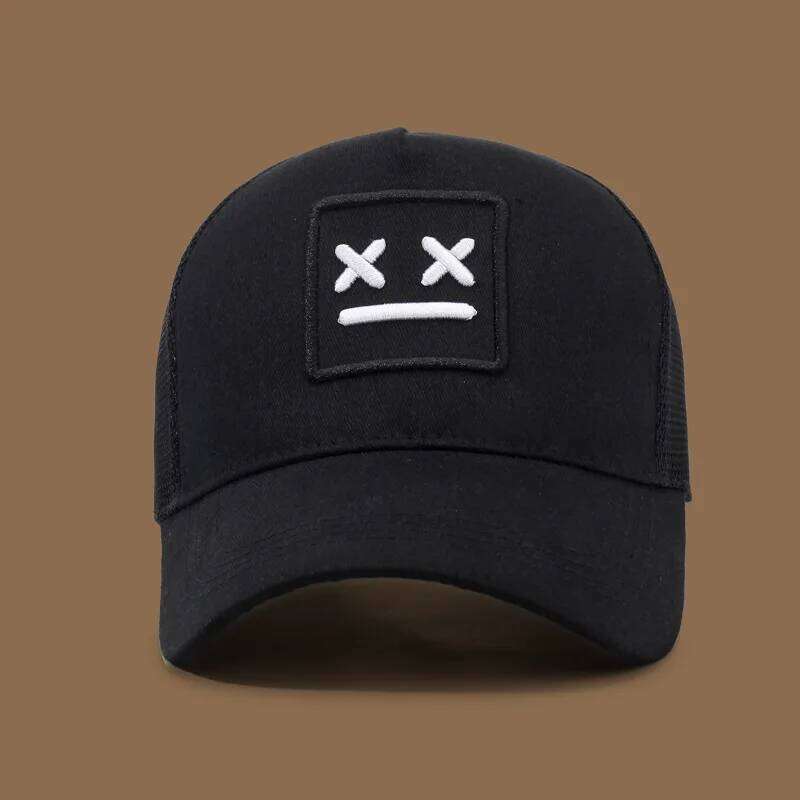 Men's smiling face embroidered baseball cap, fashionable truck driver hat, outdoor adjustable sun protection casual hat suitable Y260304