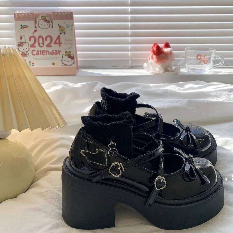 Spring Round Toe Pumps Chunky Heel Mary Janes Platform for Women Dress Students Women's Lolita Heeled Shoes