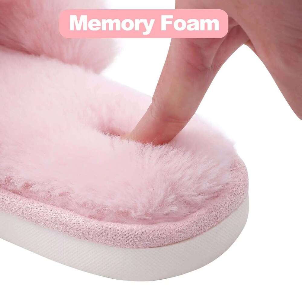 Litfun Warm Fluffy Home For Women Fashion Winter Indoor Open Toe Cross Brand Shoes Casual Furry Bedroom Slippers