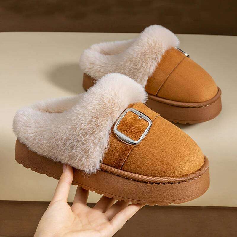 Casual Fluffy Slippers Women House Winter Plush Shoes Ladies Flats Home Warm Fashion Indoor Outdoor Solid Platform Footwear