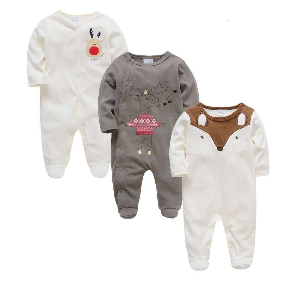 3 Pcs/lot 100% Cotton Baby Girls Clothes Set 0-12M Long Sleeve Newborn Boy Rompers Spring Autumn Carton Print Jumpsuit Z260306