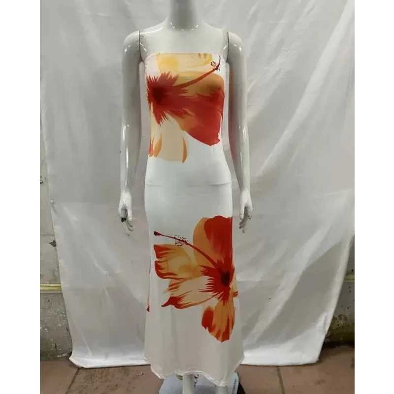 Harajuku Aesthetics Streetwear Classics Flower Print Dresses Fashionable Temperament Sexy Strapless Slimming Long Vacation Dress X260306