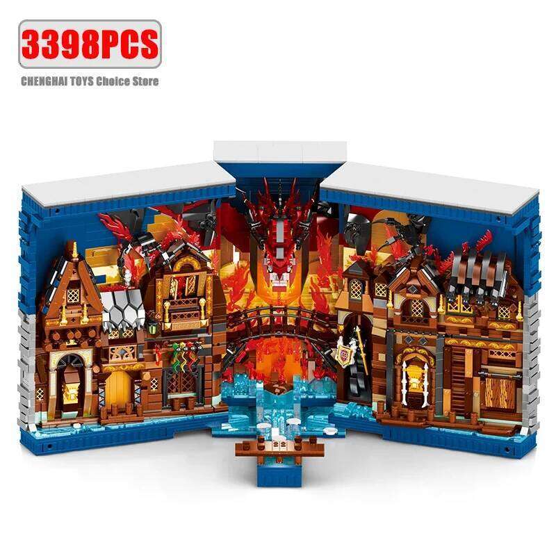 3398PCS Hobbit Themed Bookstore Building Blocks Assembly Creative Desktop Decoration Bookends Model Bricks Kids Toys Gifts Z260306