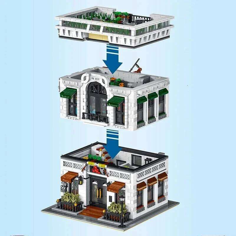 4132PCS Seafood Restaurant Model Building Blocks Creative City Street View MOC Bricks Set With Light Desktop Ornaments Kids Toys Z260305