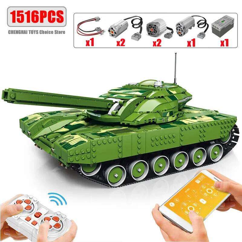 1516PCS MOC Technical Ww2 Military Weapon Remote Control Tank Building Blocks Bricks Model Assembling Toys for Children Gift Set Z260306