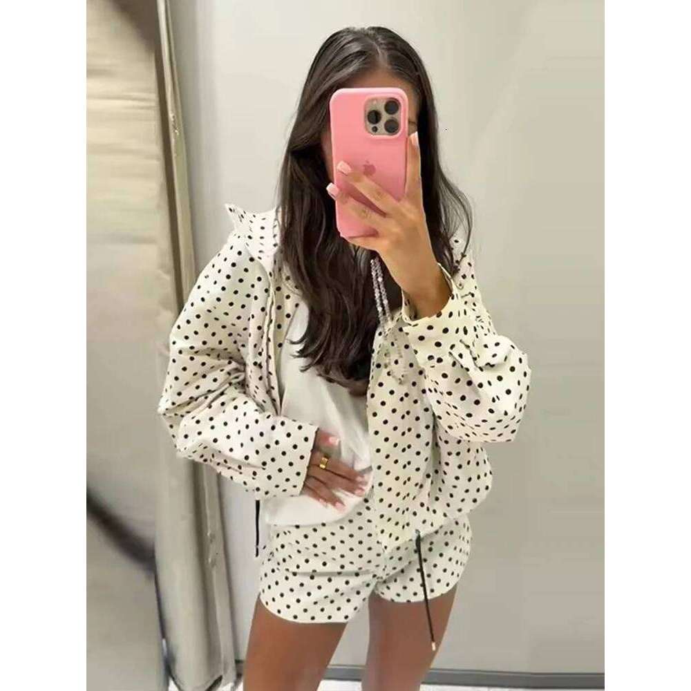 Polka Dot Print Short Coats Women's High Street Long Sleeve Jackets for Women 2026 Elegant Office Ladies Casual Outerwear