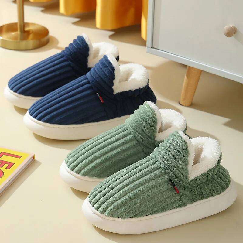 Litfun Warm Cotton Soft Sole Short Plush Lined Slippers Outdoor Non-slip Fluffy Ankle Boot Indoor Fuzzy Men Home Shoes