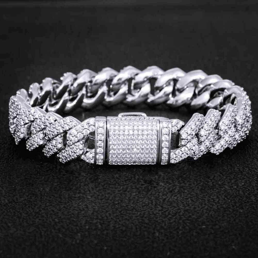 High Quality Mens Iced Out Square Moissanite Bracelet Luxury Hip Hop Punk Jewelry for Rapper Style Party Nightlife Fashion