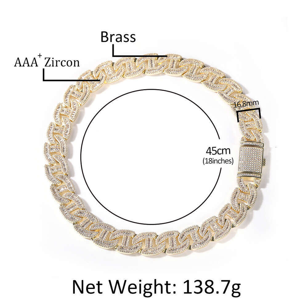 New European and American Style Micro Paved Zircon Hip-Hop Necklace, Unique Heavy Craft Full Diamond Box Clasp High-Quality Men's Necklace Wholes