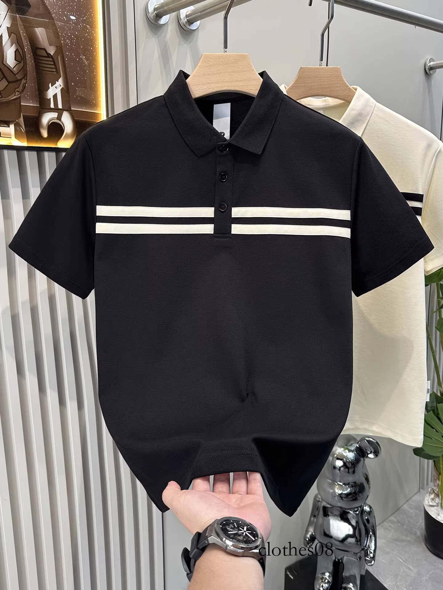 Men's Patchwork Striped Polo Shirt Short Summer 2025 Versatile Fashionable Youth Elegant Light Luxury Half Sleeve T-Shirt