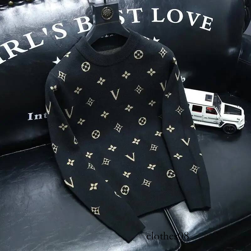 Trendy brand sweater men's spring high-end European casual crew neck jacquard slim bottom T-shirt men