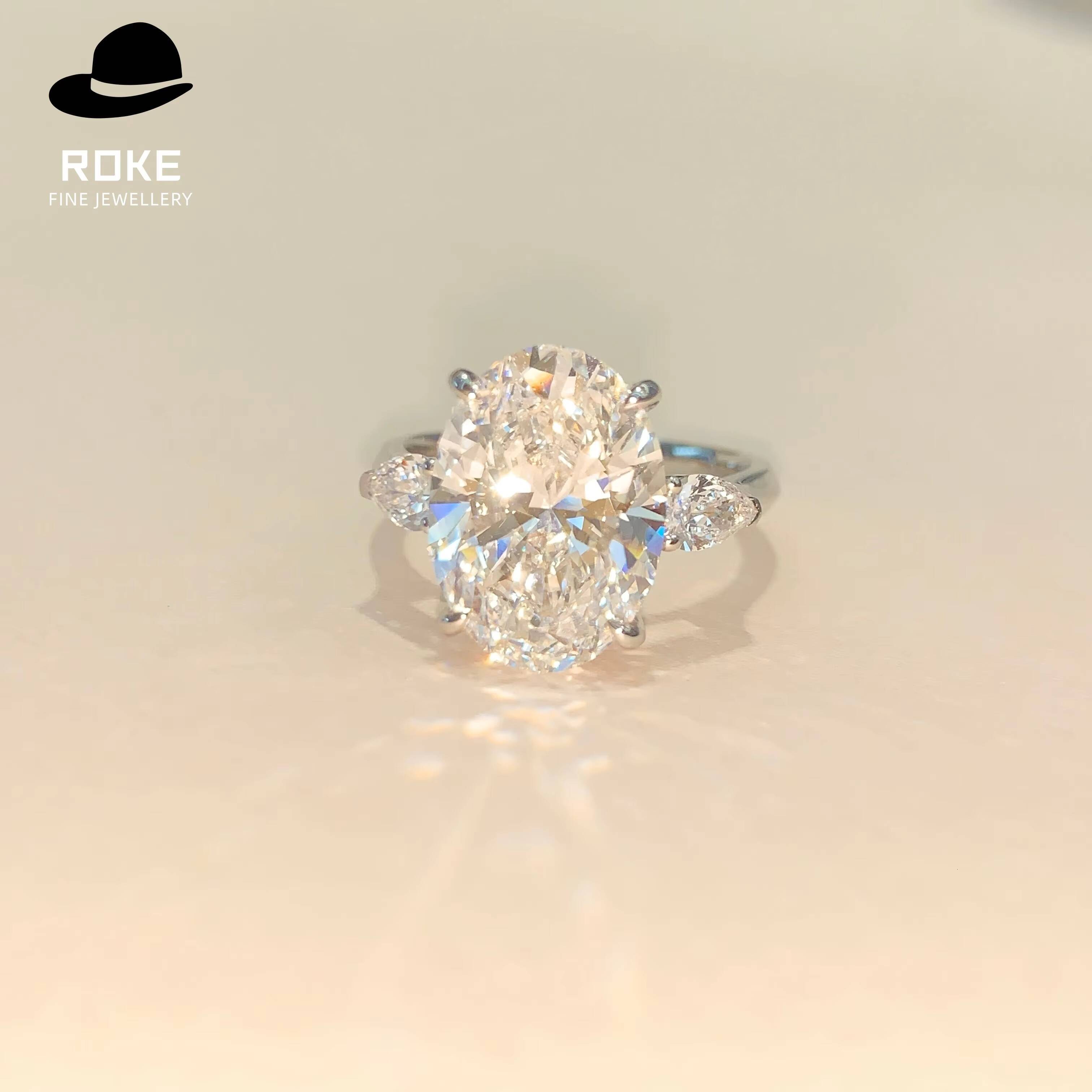 Brilliant IGI/ Lab-grown Oval Diamond 9-18K White Gold 5ct Ladies Hiphop Wedding Ring Bar Setting