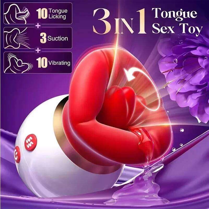3 in1 Mouth Vibrator Women Rose Tongue Licking Sucking Adult Sex Toys Anal Clit Nipple Vibrators for Female Couples W260305