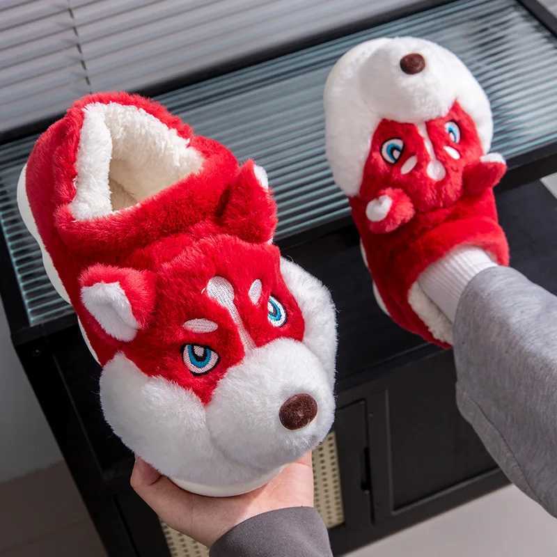 Plus Size 50 Indoor Fluffy Slippers For Women Men Winter Warm Shoes Cute Cartoon Dog Light Weight Couples Home Floor Slipper S260305