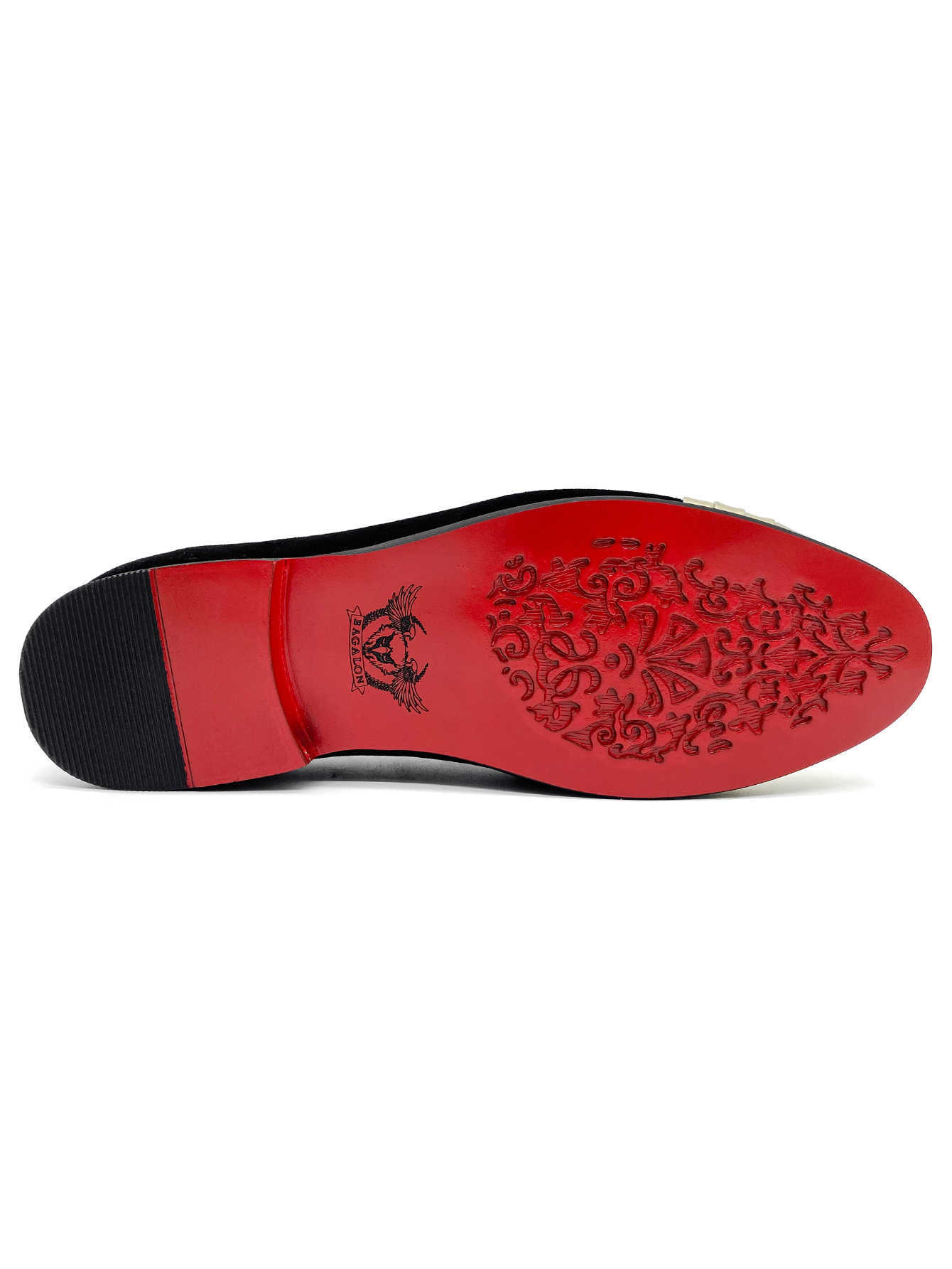 Men's Luxury Black Velvet Loafers Gold Cap Toe and Ornate Eagle Badge Red Bottom Dress Shoes