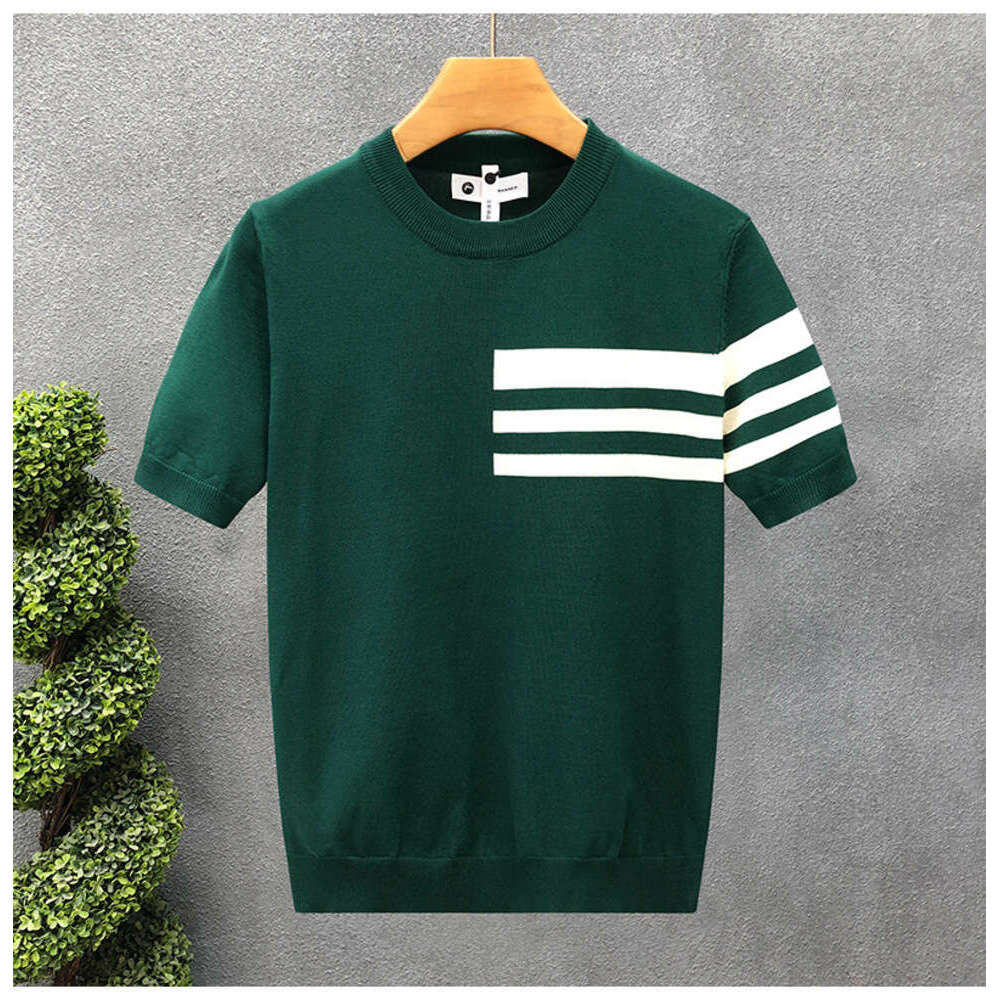 Thoms Bro Summer Pullover Thin Short Sleeve Loose Daily Athleisure T-Shirt Gender Neutral Men's High-End Crew Neck Thin Knit Shirt 2025 New Simple Half Sleeve 969
