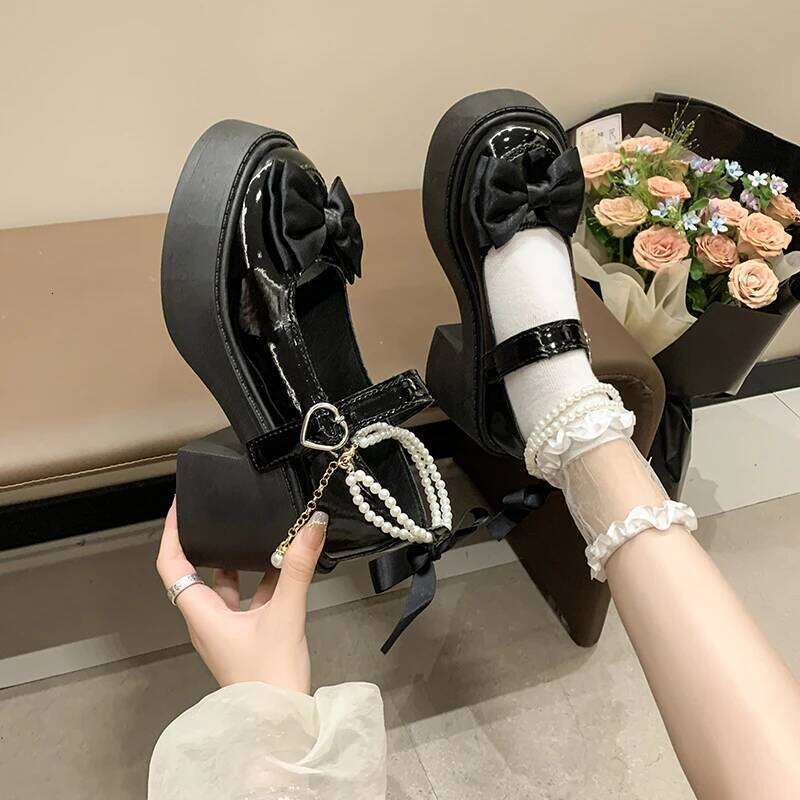 2026 Lolita Black Super High Heels Mary Jane Women Chunky Platform Pumps Woman Ankle Buckle Party Shoes