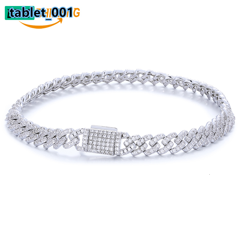 Fine Hip Hop Jewelry 6mm White Gold 925 Sterling Silver VVS Moissanite Diamond Iced Out Cuban Link Chain Bracelet for Men Women