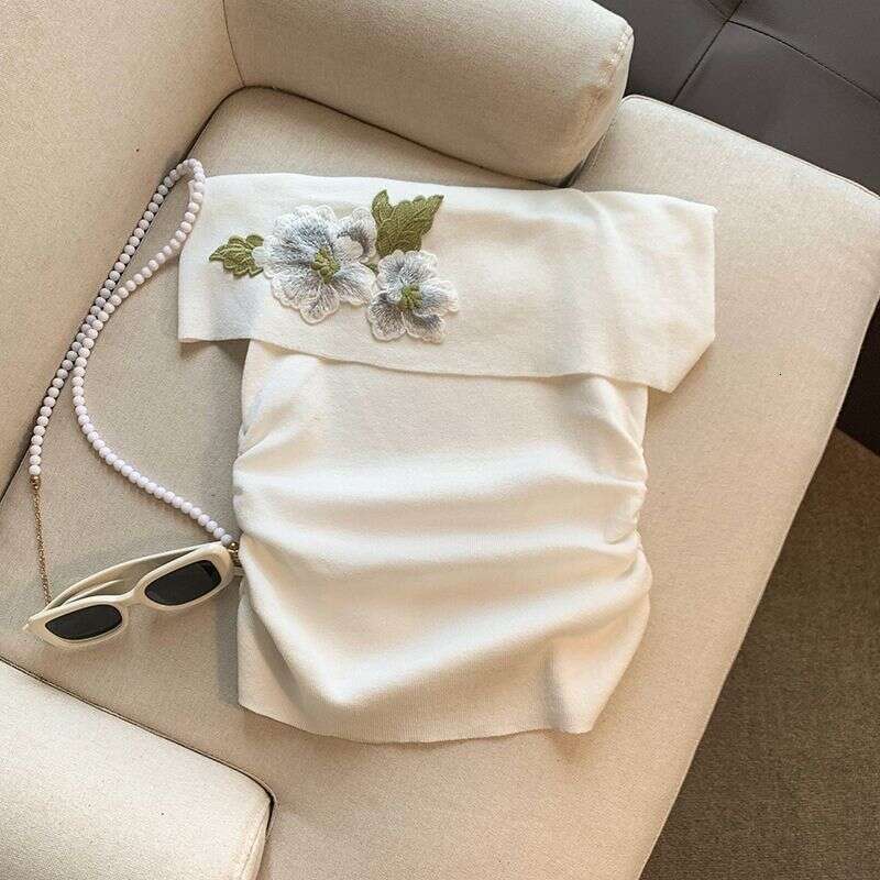 New Chinese-Style Embroidered Tube Top Women's Summer Outerwear Off-Shoulder Camisole Sleeveless Short T-Shirt