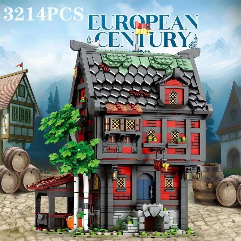 3214PCS Crusader Blocks European Street View Hotel Building MOC Model Bricks Desktop Ornaments Kids Toys Gifts Z260306