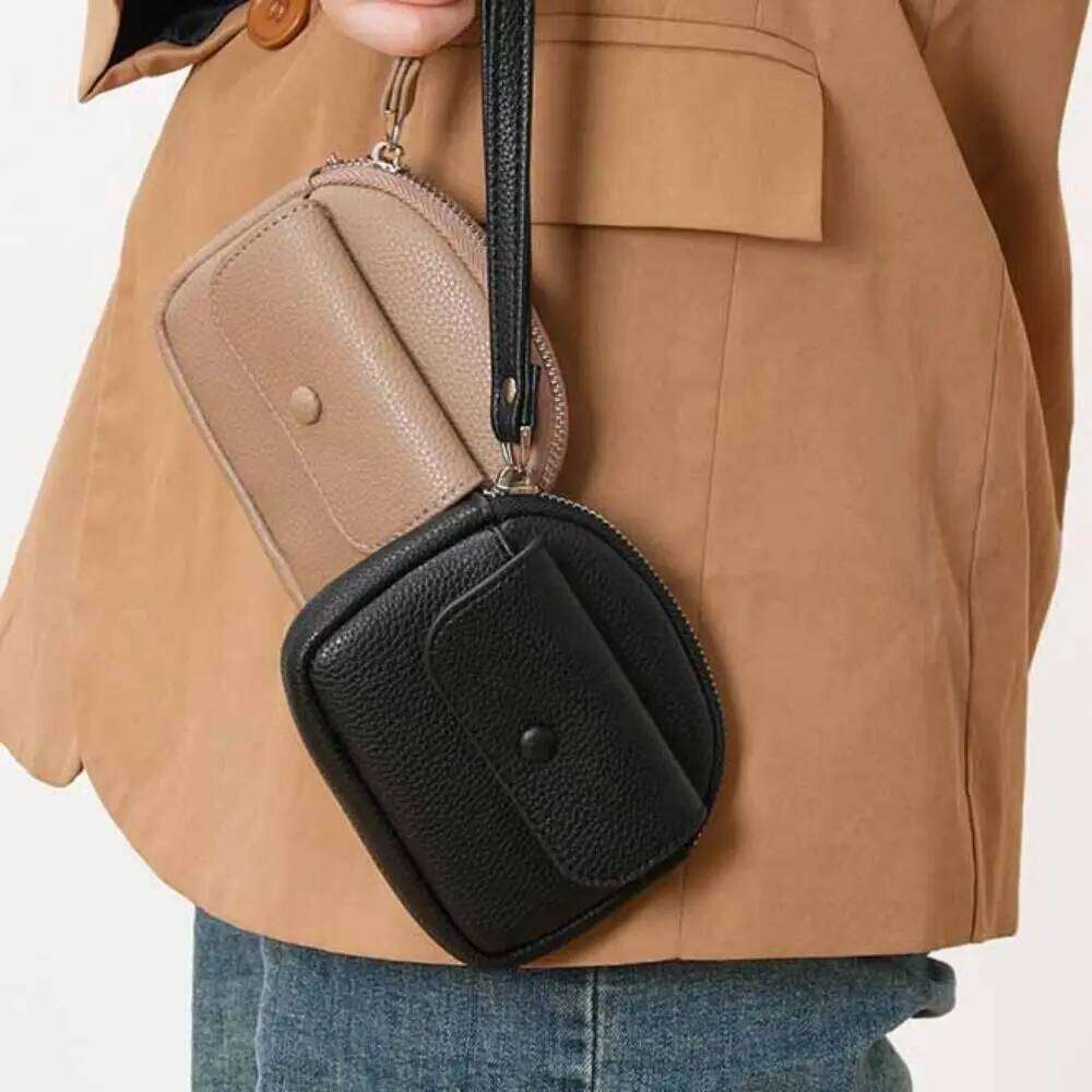 Retro with Wrist Lanyard Handheld Wallet Korean Style Solid Color Zipper Coin Purse Clutch Earphone Pouch Small Item Bag Travel C260304