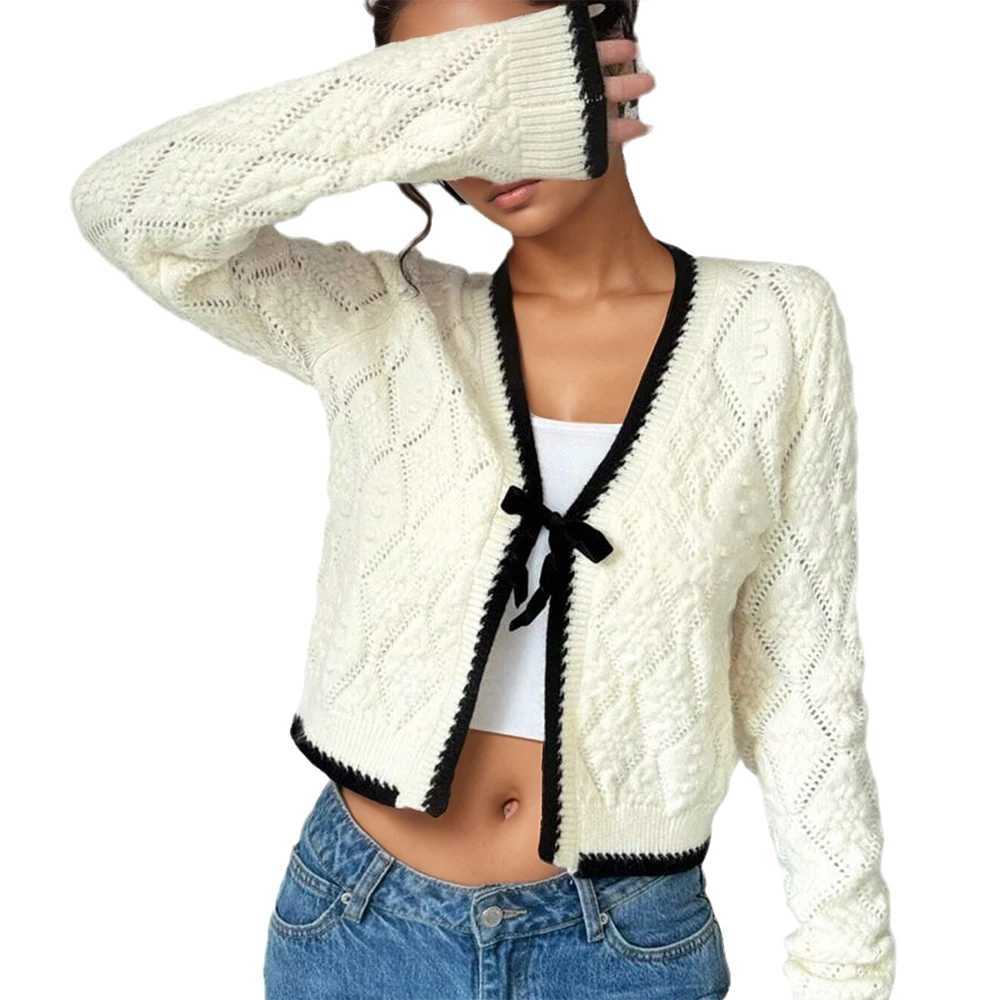 Womens Casual Long-SLeeved Knitted Cardigan Pattern with Contrasting Colour Trim 2025 Autumn/Winter New Design M260306