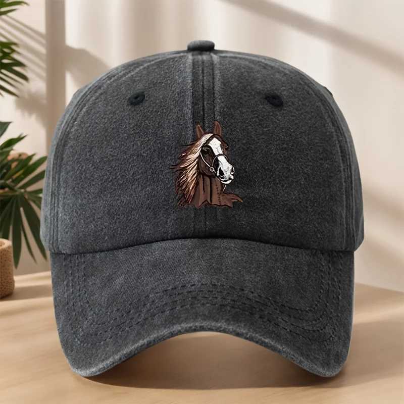 Trendy Versatile Fashion Horse Head Print Washed Vintage Soft Top Sunshade Baseball Cap Unisex Baseball Cap S260306